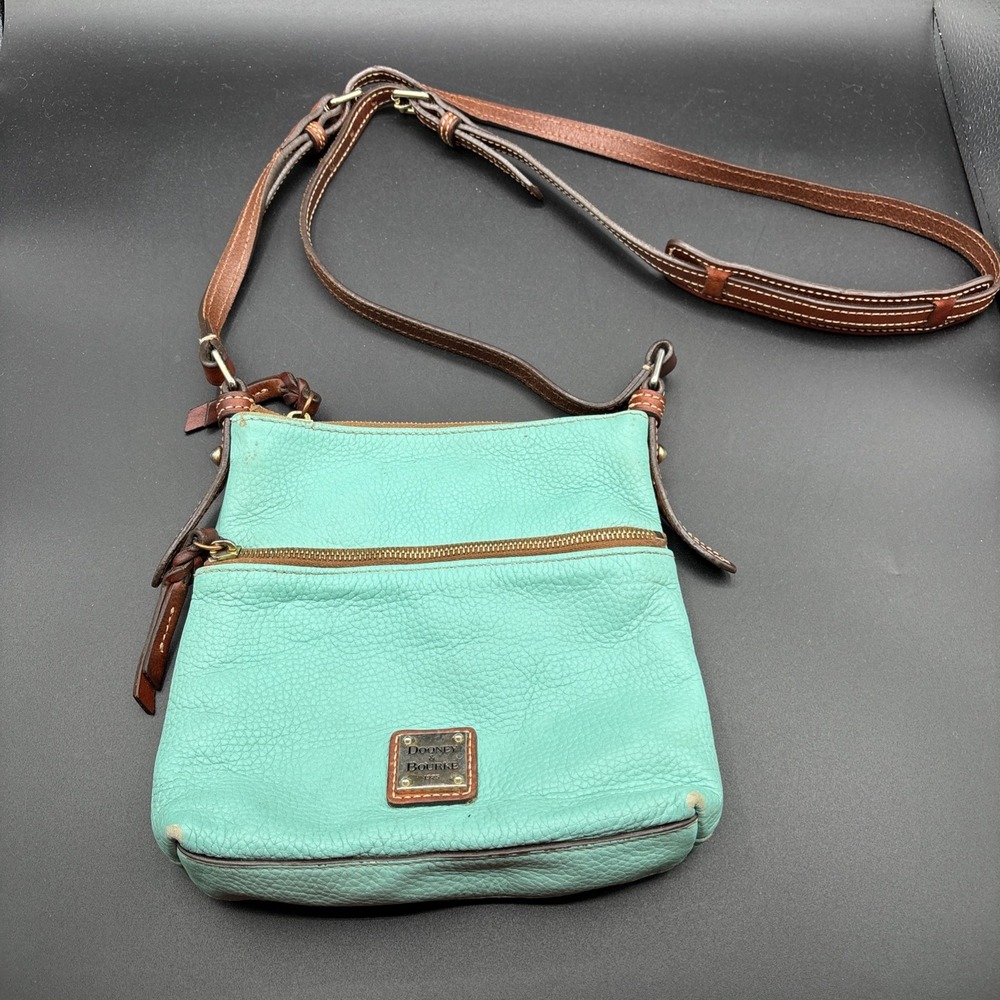 Dooney & Bourke Mint Turquoise Letter Carrier Crossbody Pebbled Leather Purse
